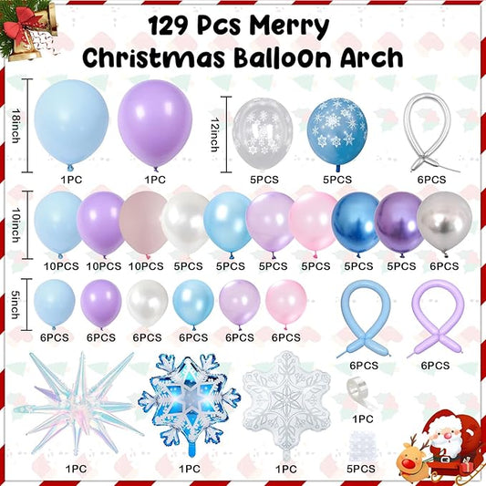 Winter Wonderland Balloon Arch Garland Kit, Snowflake Blue Pink Purple Silver White Balloons Snowflake Star Foil Balloon for Holiday Snow Princess Xmas Christmas Baby Shower Birthday Party Decorations