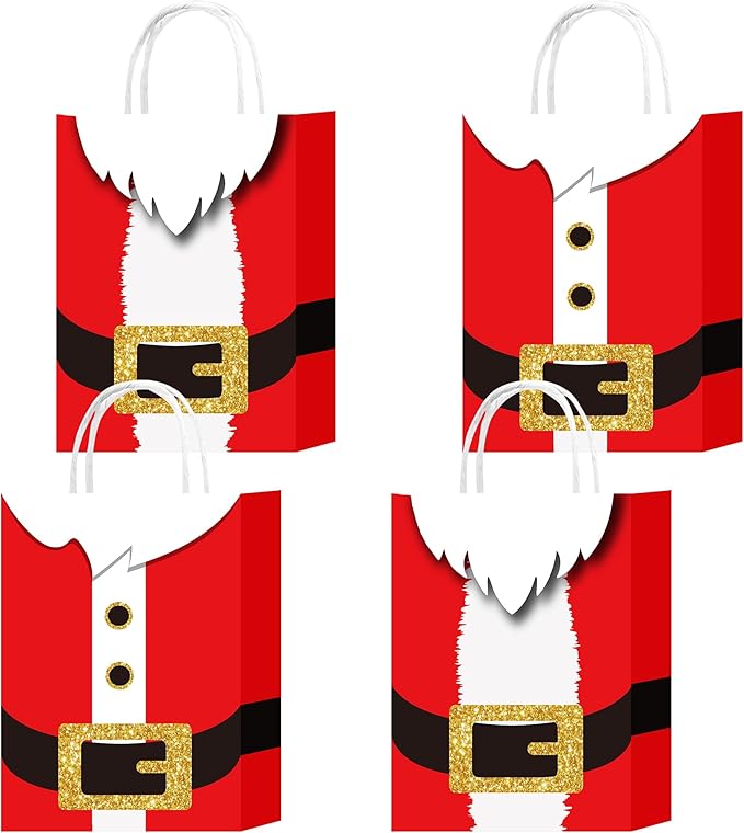 HongXingHai 8Pcs Fine Christmas Kraft Paper Gift Bags With Handles - Holiday Prints for Xmas Goody Bags Party Favors