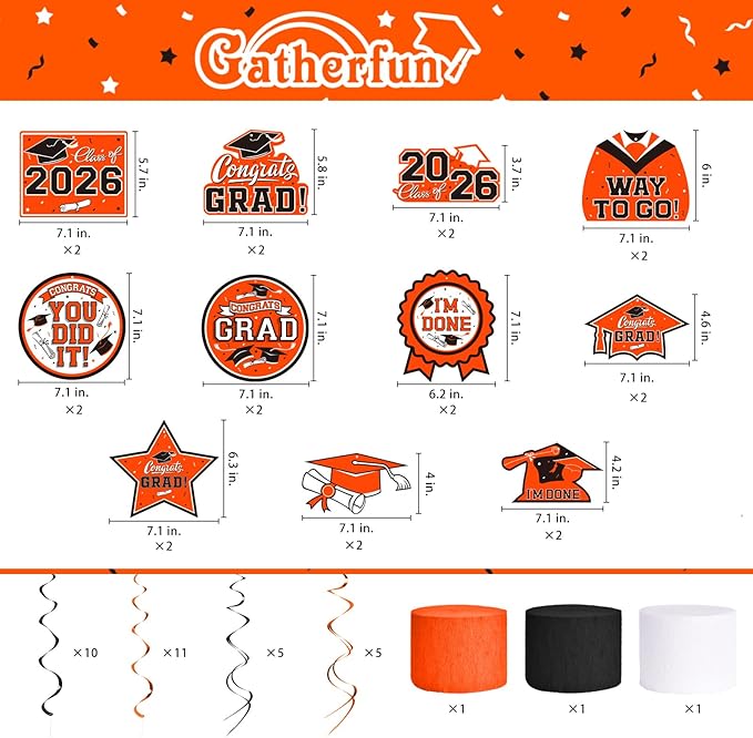 Orange Themed 2026 Graduation Decorations Set - Congrats Grad Banner, Class of 2026 Backdrop, Balloons & Streamers Kit - Complete Party Supplies for High School & College Celebrations