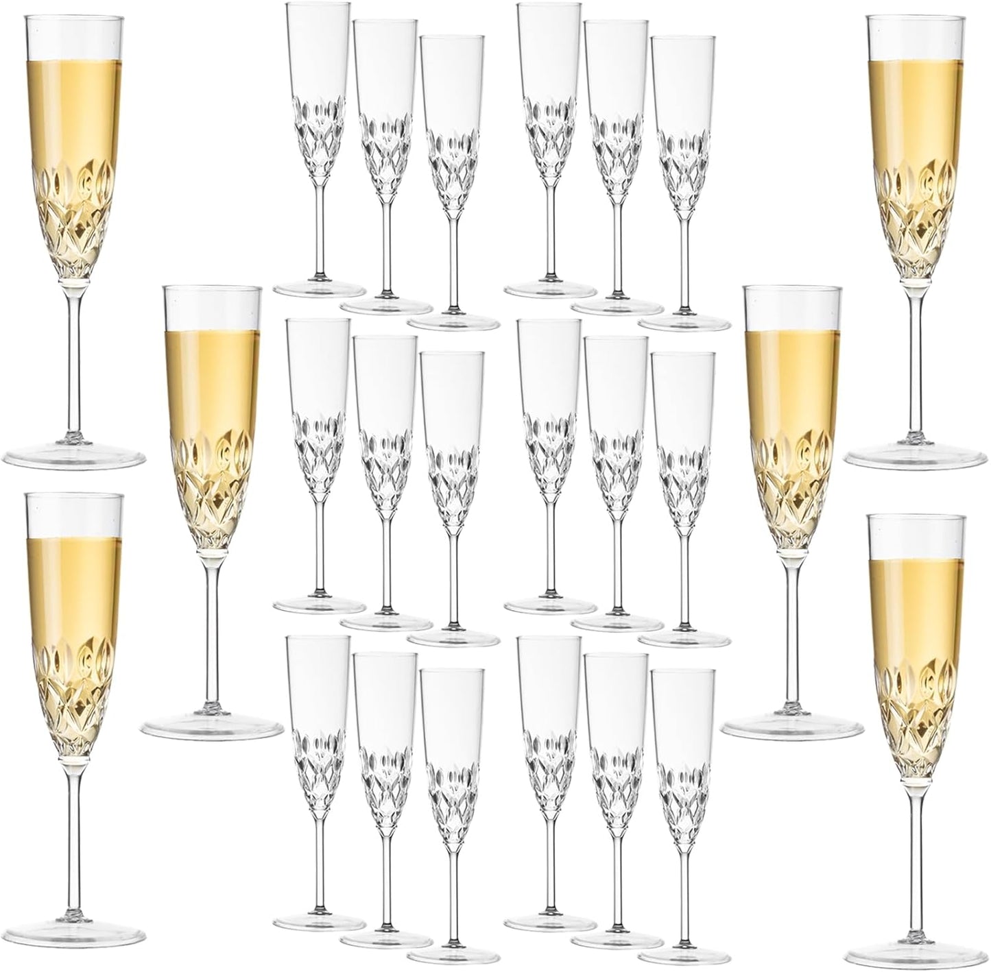 24 Pack Plastic Champagne Flutes, Shatterproof Reusable Fancy Crystal Clear Champagne Glasses, 5 oz Acrylic Unbreakable Elegant Party Drinking Cocktail Wine Glasses Wedding Birthday Bar Goblets