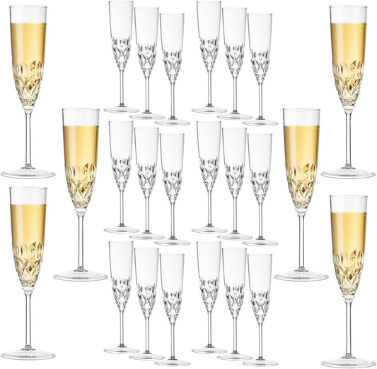 24 Pack Plastic Champagne Flutes, Shatterproof Reusable Fancy Crystal Clear Champagne Glasses, 5 oz Acrylic Unbreakable Elegant Party Drinking Cocktail Wine Glasses Wedding Birthday Bar Goblets