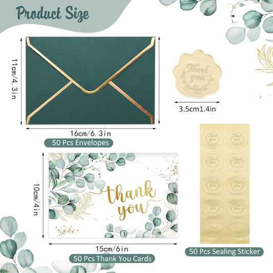 50 Pack Thank You Cards with Envelopes, 4x6 Inch Thank You Cards Bulk Blank Notes Card with Envelopes & Stickers for Wedding, Baby Shower, Bridal Shower, Birthday, Thanksgiving, Christmas