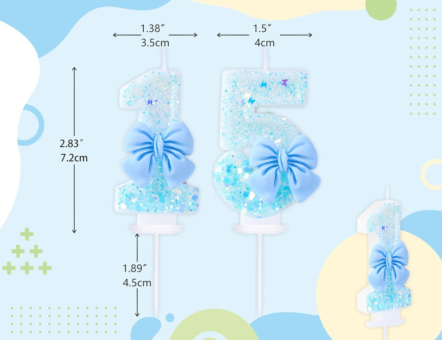 15 Birthday Candles Blue Bow Number 15 Cake Candles, 15th Cake Topper Decorations for Kids Pets Pastel Birthday Party Supplies (Number 15)