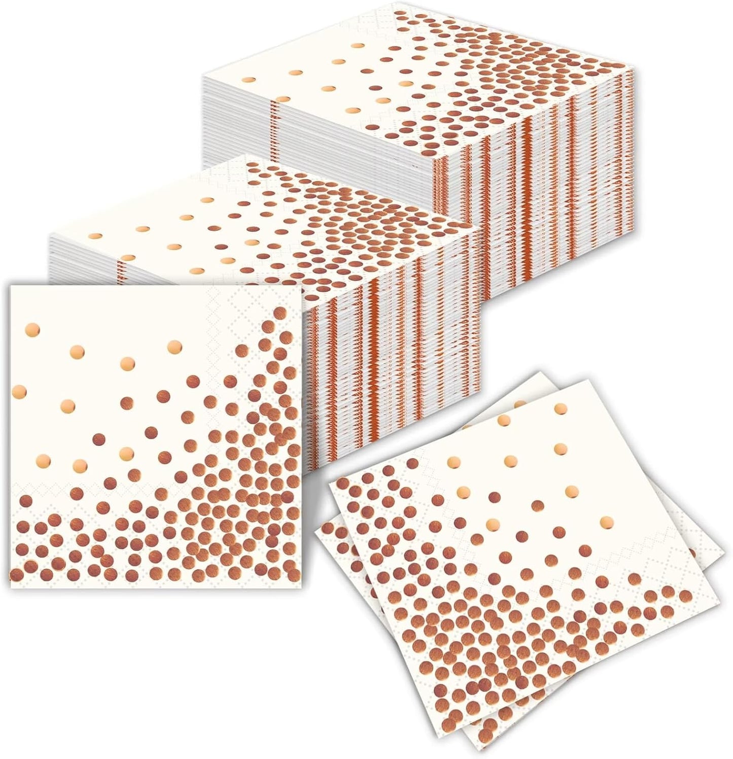 100 Pcs Unfold Size 13x13 Inch Disposable White Rose Gold Dot Paper Napkins