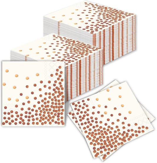 100 Pcs Unfold Size 13x13 Inch Disposable White Rose Gold Dot Paper Napkins