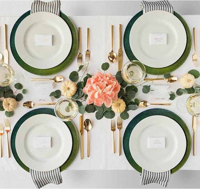 MAONAME Laser Green Charger Plates Set of 12, 13" Round Plate Charger for Dinner Plates, Glitter Plastic Plate Chargers, Table Chargers for Wedding Decor, Party
