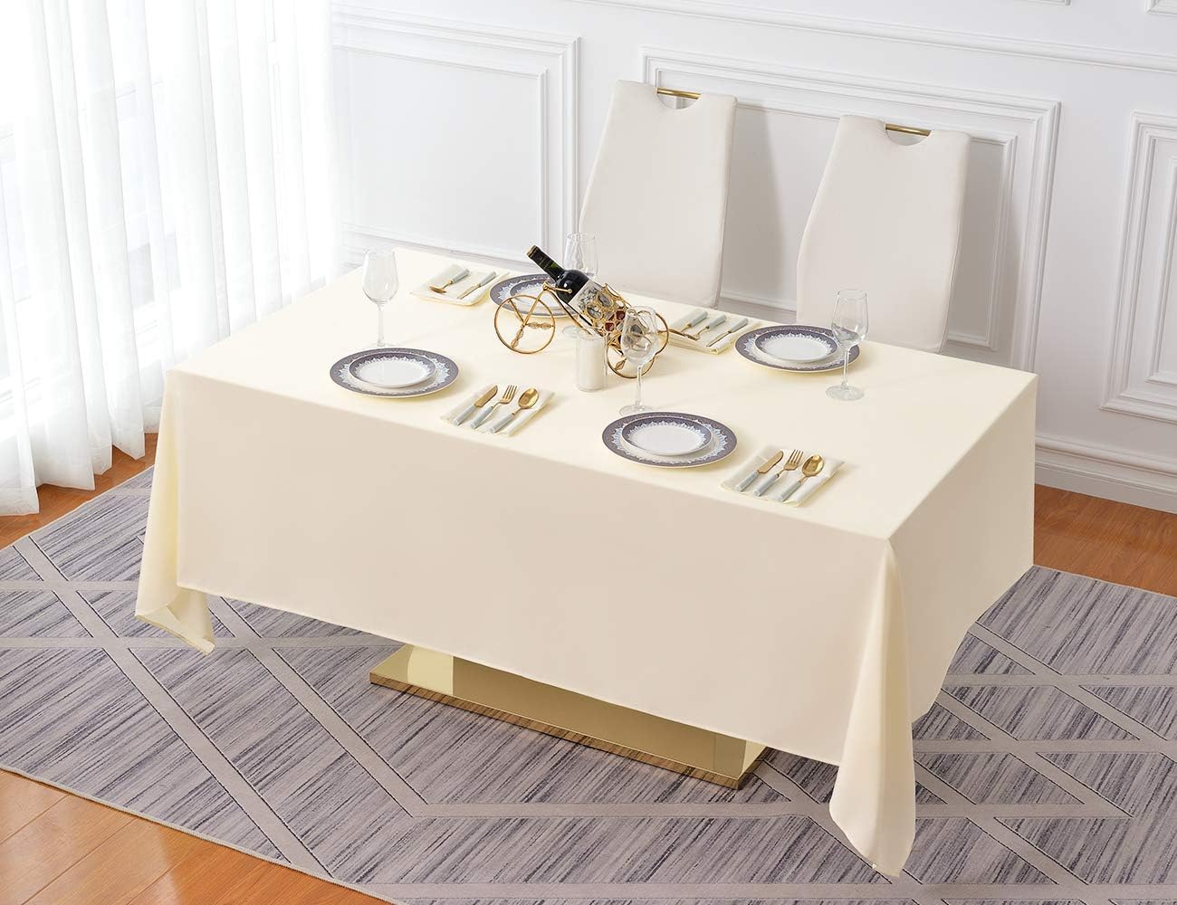 Surmente Ivory Tablecloth 60 x 102-inch Rectangular Polyester Table Cloth for Weddings, Banquets, or Restaurants