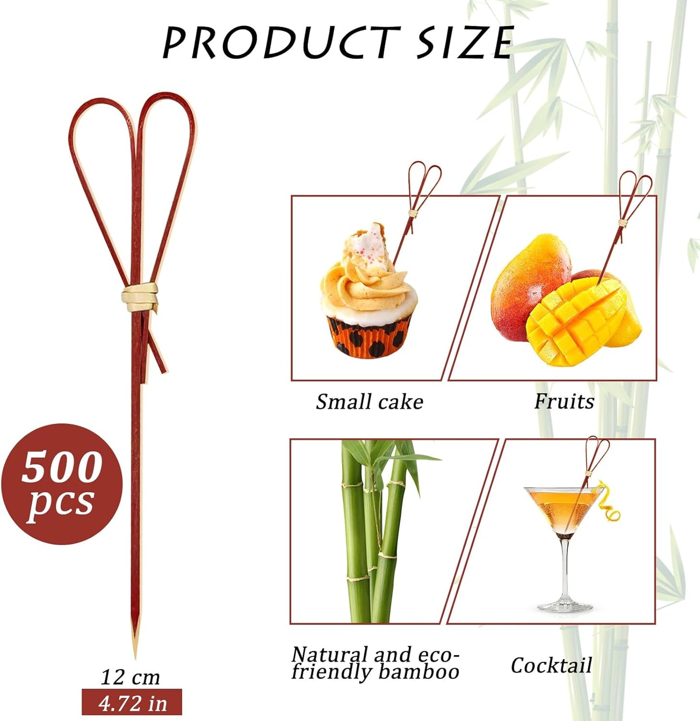 500 Pieces Red Heart Shaped Bamboo Sticks Long Toothpicks for Appetizers Cocktail Picks for Drinks 4.7 Inch Bamboo Skewers for Appetizers Charcuterie Boards Accessories