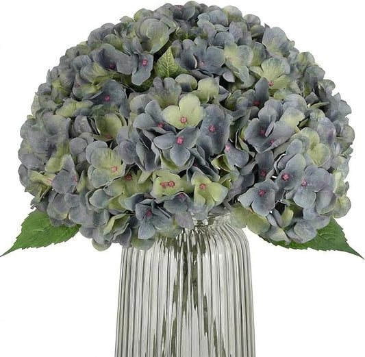 2Bouquets Artificial Fake Flowers Plants Silk Hydrangea Arrangements Wedding Bouquets Decorations Plastic Floral Home Kitchen Garden Party Festival Bar DIY (Bluish Green)