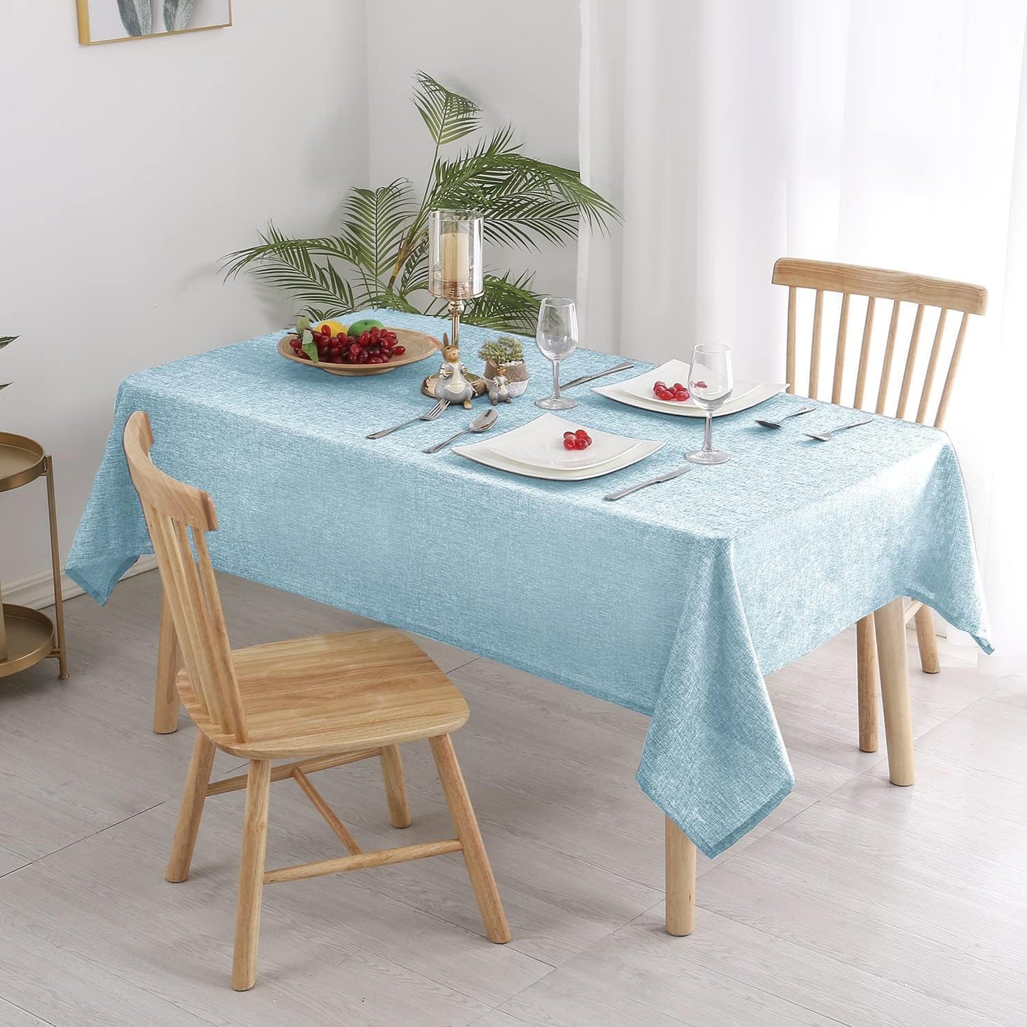 Hiasan Faux Linen Rectangle Tablecloth - Wrinkle and Stain Resistant Washable Table Cloth for Kitchen Dining Room Holiday Table Cover for Dinner, Lux Slate Blue, 70 x 108 Inch