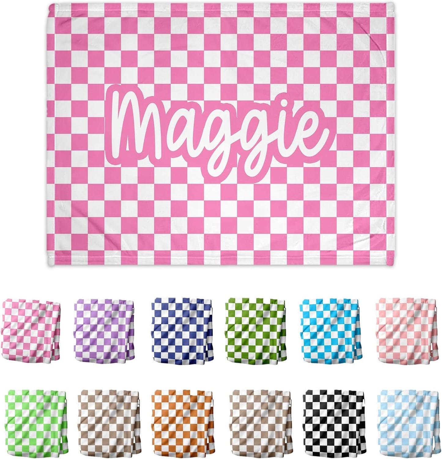 Girls Love A Monogram Personalized Gingham Checkered Blanket – Custom Gift for Baby Shower – 12 Colors, Font Options Printed in America - Shipped Next Buisness Day (Check, 30 x 40 Baby)