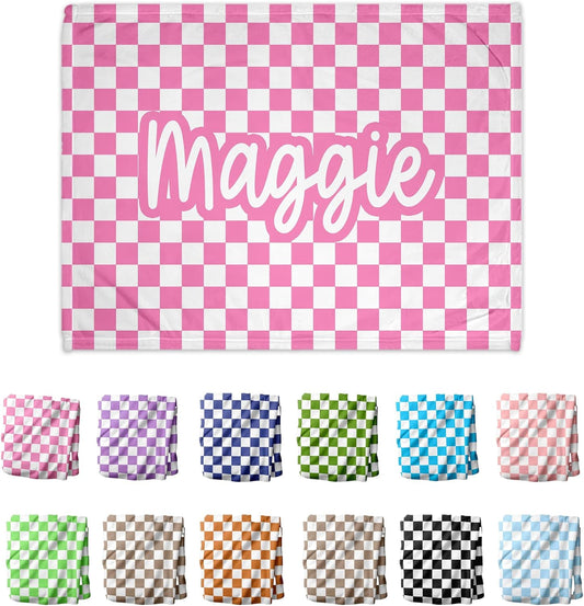 Girls Love A Monogram Personalized Gingham Checkered Blanket – Custom Gift for Baby Shower – 12 Colors, Font Options Printed in America - Shipped Next Buisness Day (Check, 30 x 40 Baby)