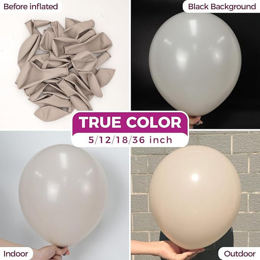 Bezente Light Brown Balloons Latex Party Balloons - 100 Pack 12 inch Round Helium Tan Boho Neutral Vanilla khaki Brown Balloons for Graduation Woodland Safari Theme Jungle Wedding Party Decorations
