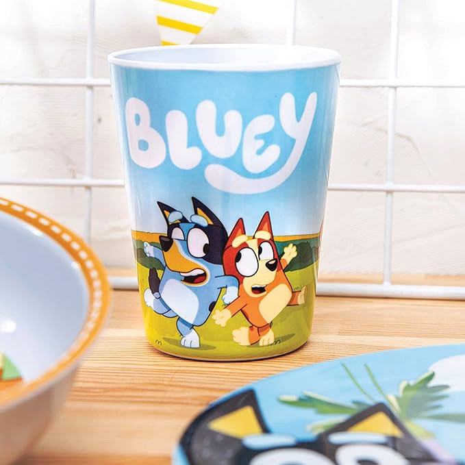 Zak Designs 5-Piece Dinnerware Set, Bluey - Durable Plastic & Stainless Steel - Includes Tumbler, 8-Inch Plate, 6-Inch Bowl, Fork & Spoon - Suitable for Kids Ages 3+