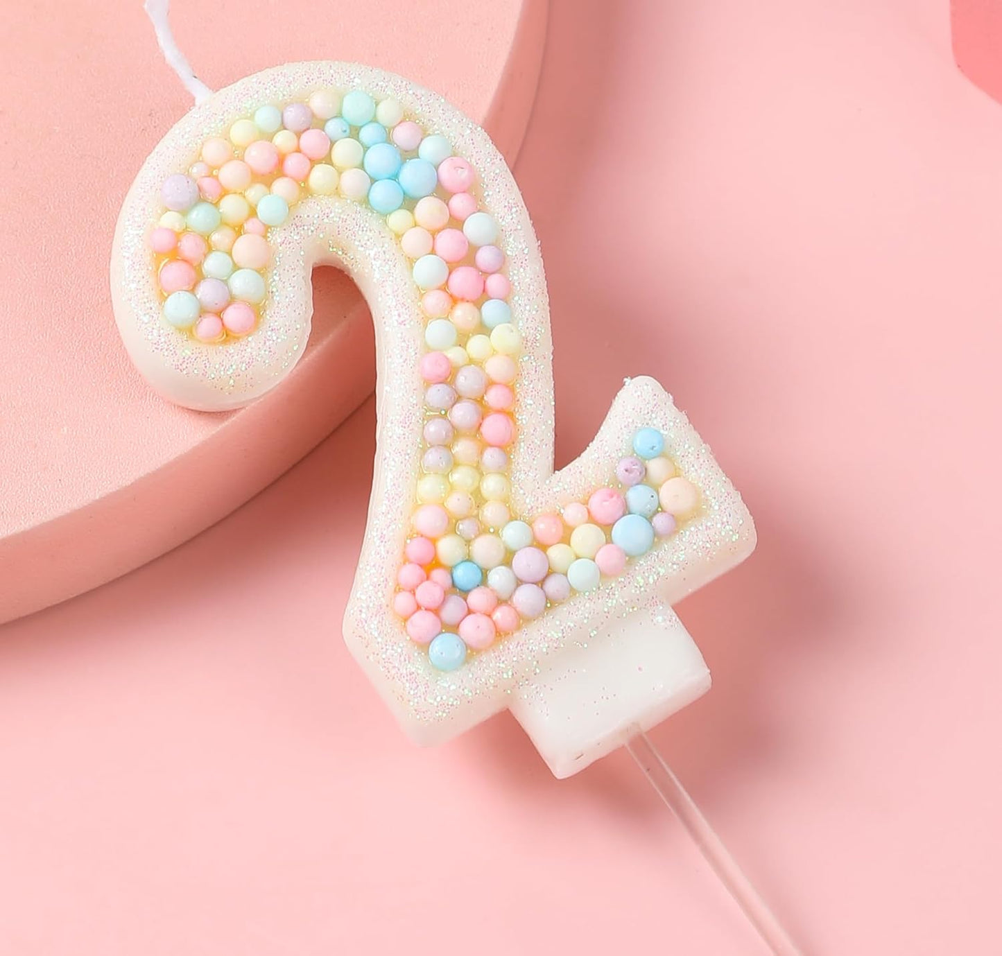EAKE Number 2 Birthday Candle 3D Macaron Glitter Pastel 2 Candle Birthday Girl Women Sweet Theme 2nd Birthday Wedding Anniversary Party Cake Decoration