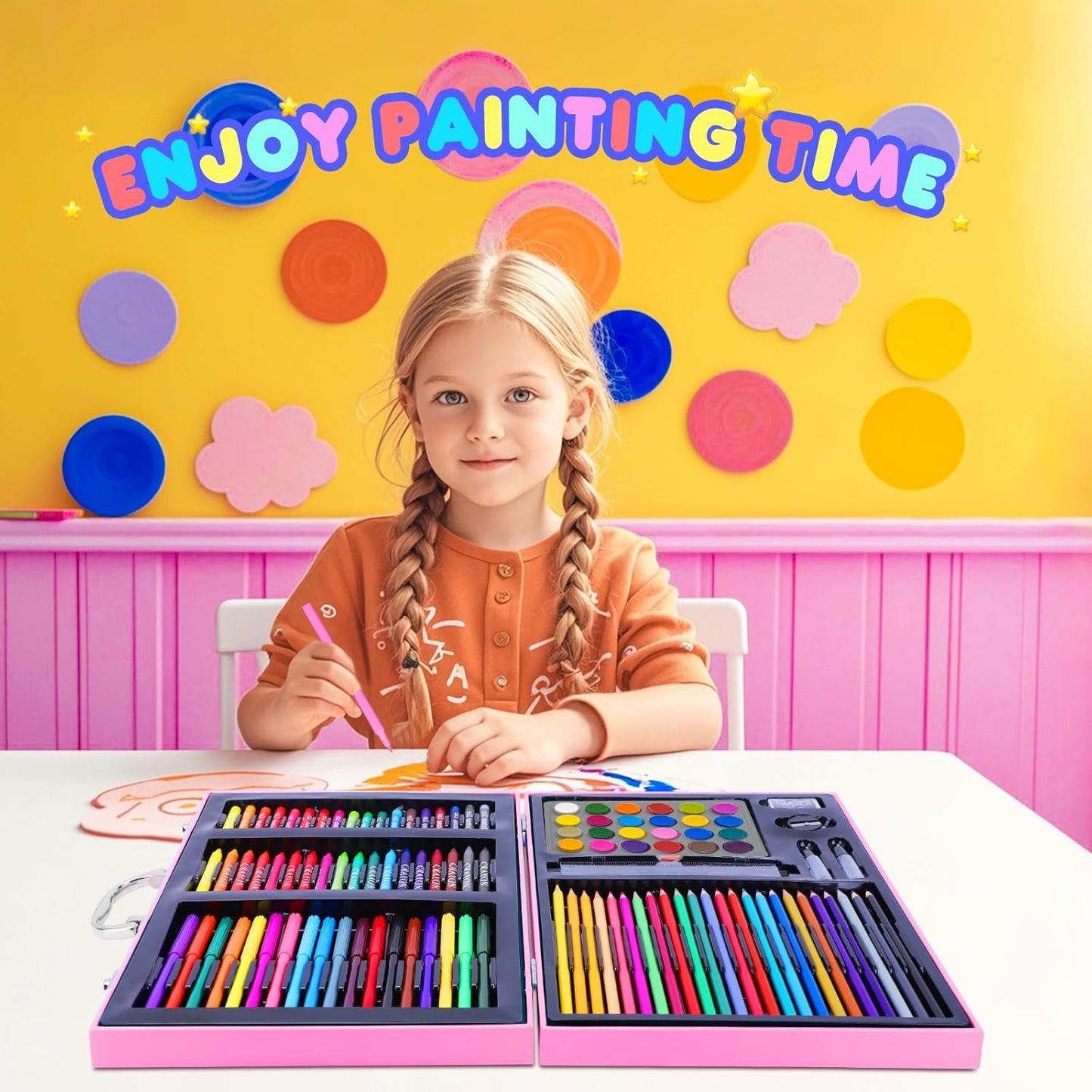 homicozy Art Supplies Kit for Kids Ages 4-12,Mermaid Art Case Coloring Set,Drawing Kits with Markers, Crayons, Colored Pencils,Oil Pastels,Coloring Book,School Supplies,Gift for Kids Artist Age 4+