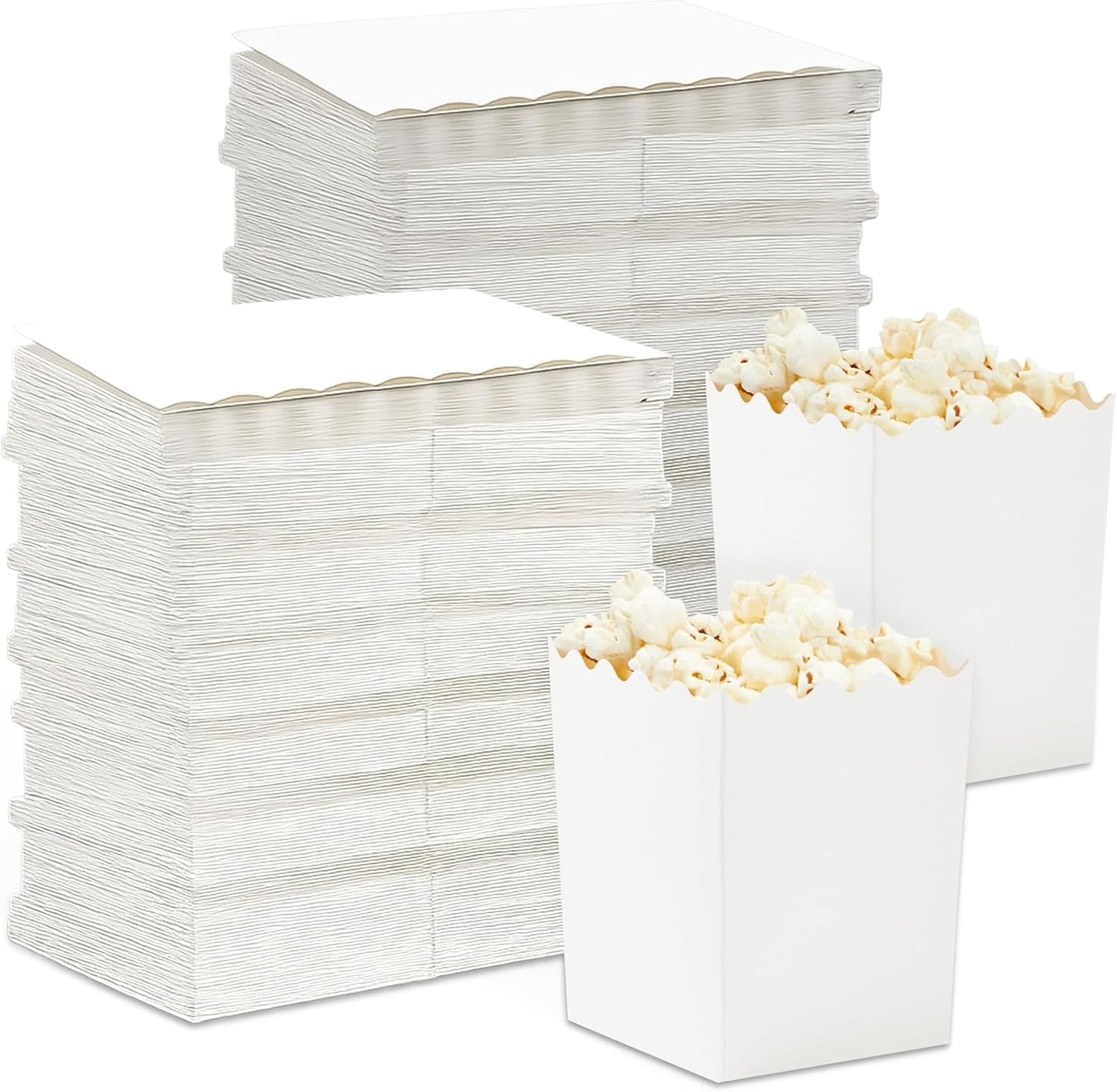 Juvale Mini Popcorn Boxes, 200 Pack Small Popcorn Containers for Party, Movie Night, Candy, Chips, Snacks – Scalloped Edge Disposable Popcorn Boxes for Popcorn Bar, Wedding, Carnival, Events - White