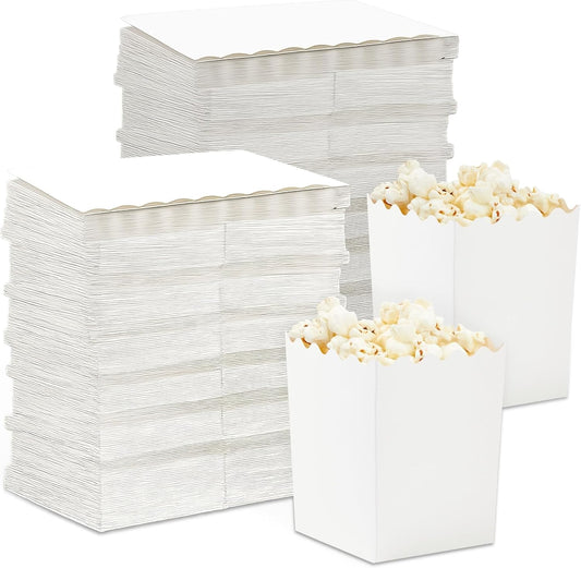 Juvale Mini Popcorn Boxes, 200 Pack Small Popcorn Containers for Party, Movie Night, Candy, Chips, Snacks – Scalloped Edge Disposable Popcorn Boxes for Popcorn Bar, Wedding, Carnival, Events - White