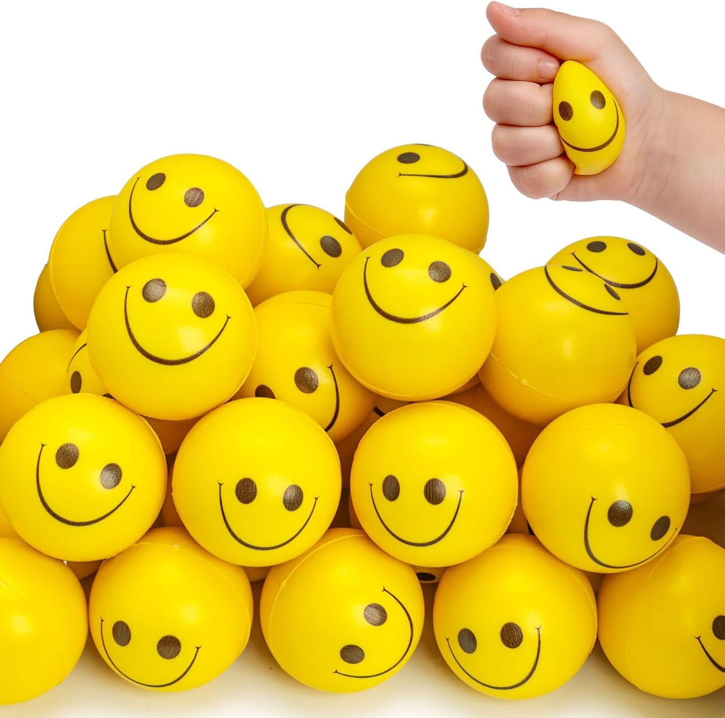 LovesTown Face Stress Balls, 2inch Squeeze Toys 12PCS Yellow Smile Mini Stress Relief Balls for Kids Adults School Carnival Reward Party Bag Gift