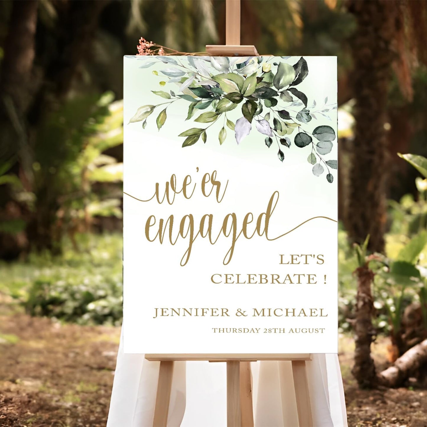 Greenery Gold Engagement Party Sign - Welcome Template, Rustic Decor