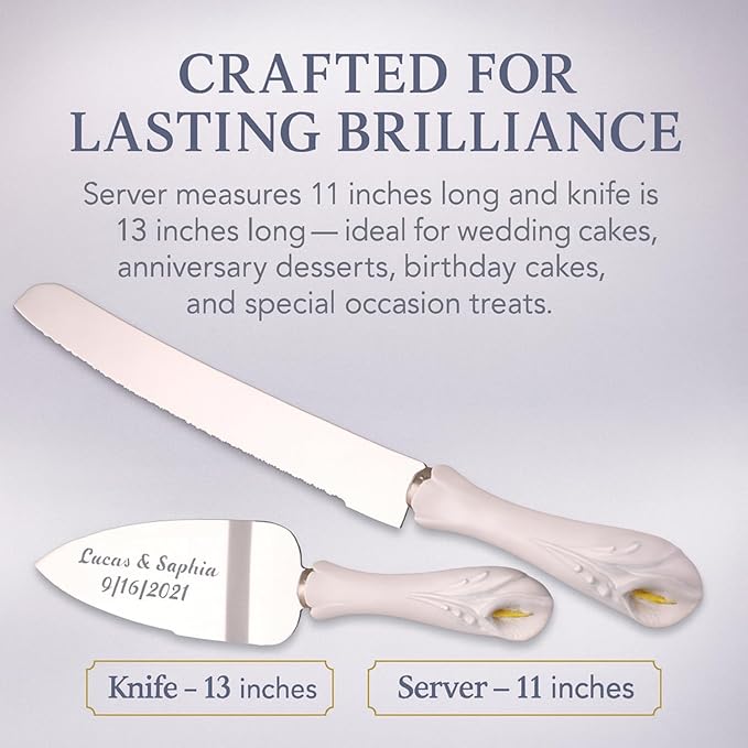 GIFTS INFINITY Personalized Wedding Cake Knife and Server Set with Engraving – Cake Cutting Utensil Set, Keepsake Gift for Wedding, Anniversary, Reception, Birthday & Other Occasions (Lily)