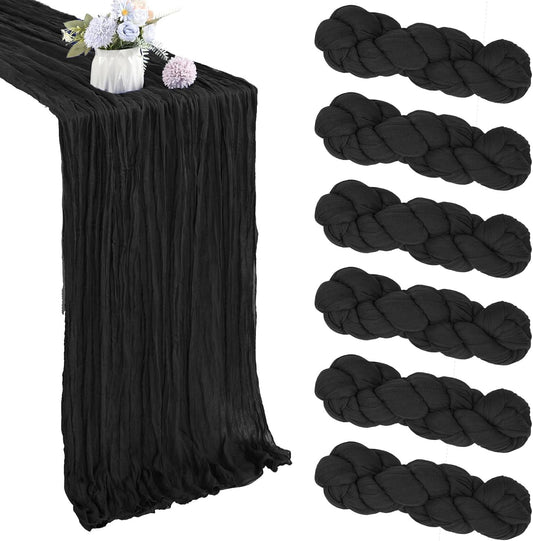 6 Pack 10FT Black Cheesecloth Table Runner 35x120 Inch Gauze Rustic Boho Table Runner Cheese Cloth for Wedding Decor Birthday Party Bridal Baby Shower Table Centerpiece Decoration
