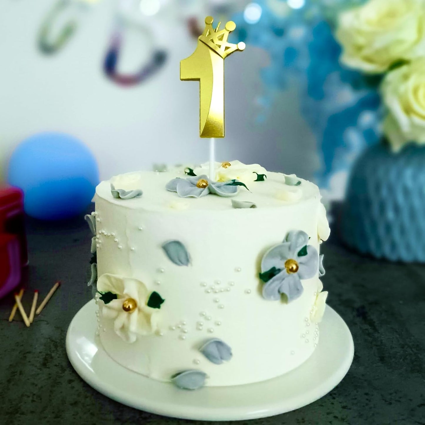 Number 1 Birthday Candle One Year Old Happy Birthday Number Candles Cake Topper Decorations 3D Crown (Crown-1, Gold)