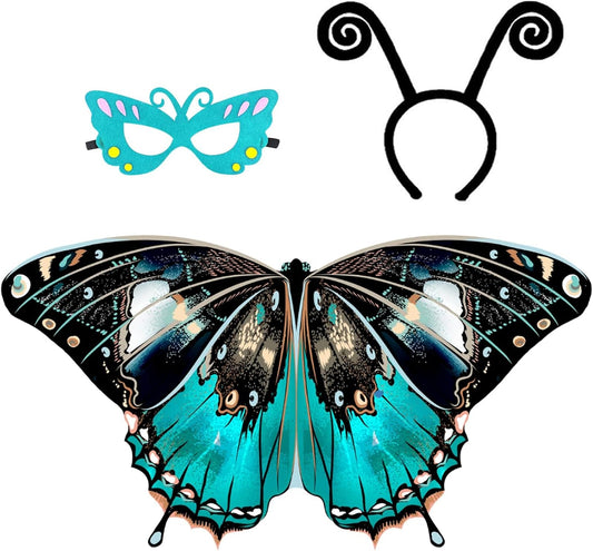 Kids Butterfly-Wings Costume for Girls Fairy-Wings Toddler-Dress-Up Headband-Mask Butterfly Toys Party Favors Gifts