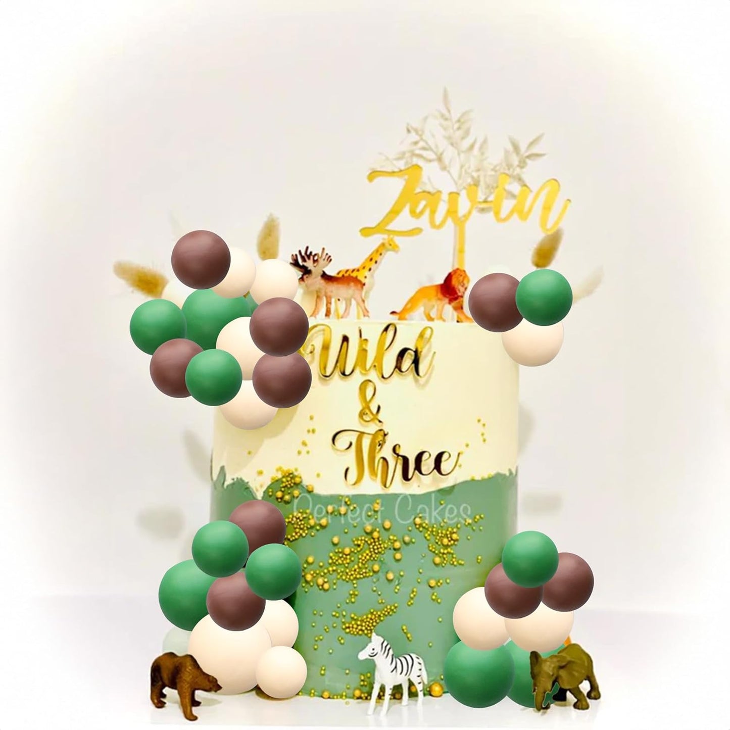 Ephlyn 30Pcs Ball Cake Topper Ball Cake Picks Colorful Pearl Ball Shaped Cupcake Insert Cake Topper for Bear Theme Birthday Party Favors Wedding Decoration Brown Khaki Green