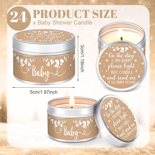 MTLEE 24 Pcs Kraft Paper Baby Shower Party Favors Candles Lavender Scented Baby Shower Favors for Guests Rustic Tealights Candles Gender Reveal Return Gifts Girl Boy(1.2 Oz, Khaki)