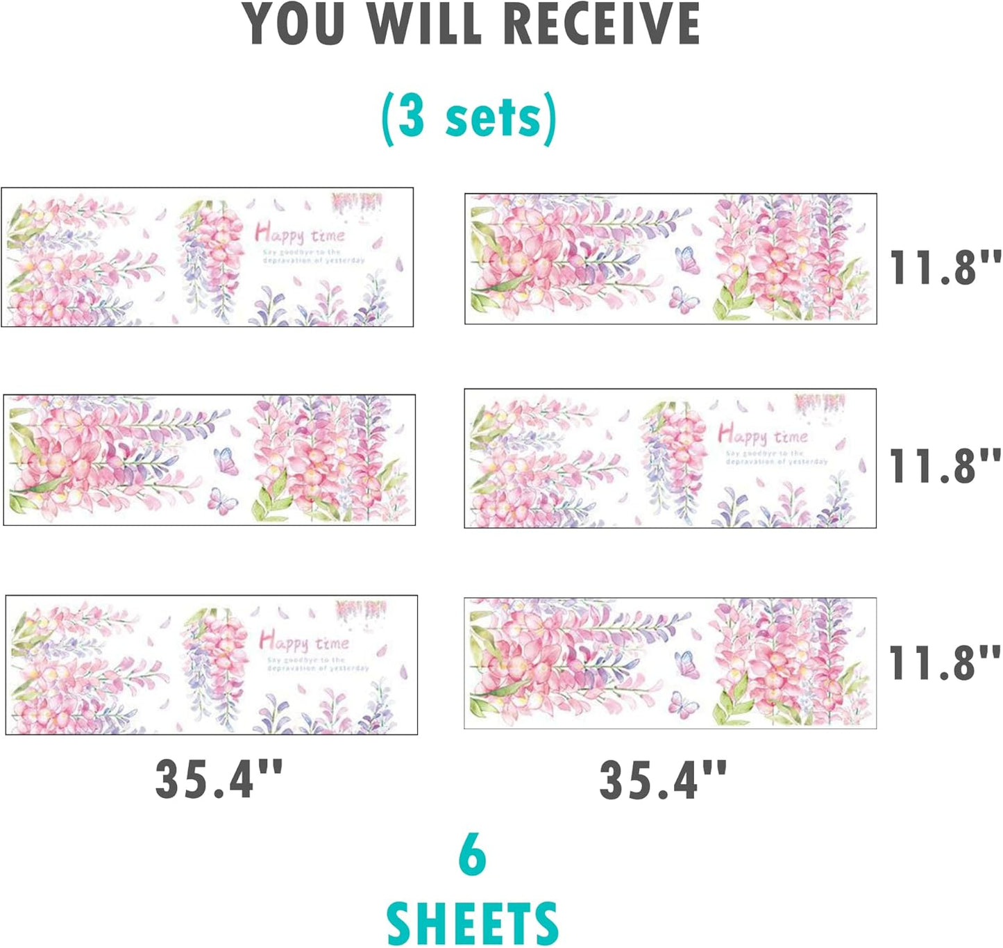 ROFARSO 6 Sheets Hanging Wisteria Flower Leaves Wall Stickers Removable PVC Wall Decals Peel and Stick Wall Art Decorations Decor for Bedroom Living Room Murals (3 Sets)