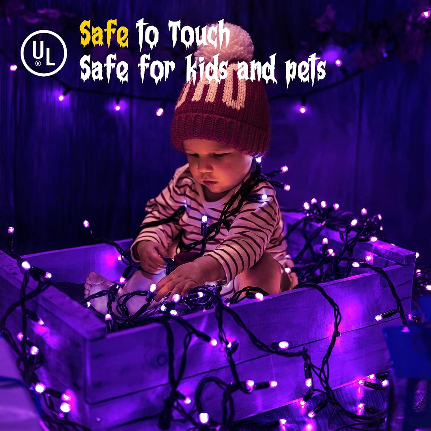Techip Halloween Lights Purple String Lights Mini Lights Indoor Outdoor 300 LED Outdoor Party Decorations 108FT Waterproof Connectable Twinkle Fairy String Lights for Wedding Garden Tree