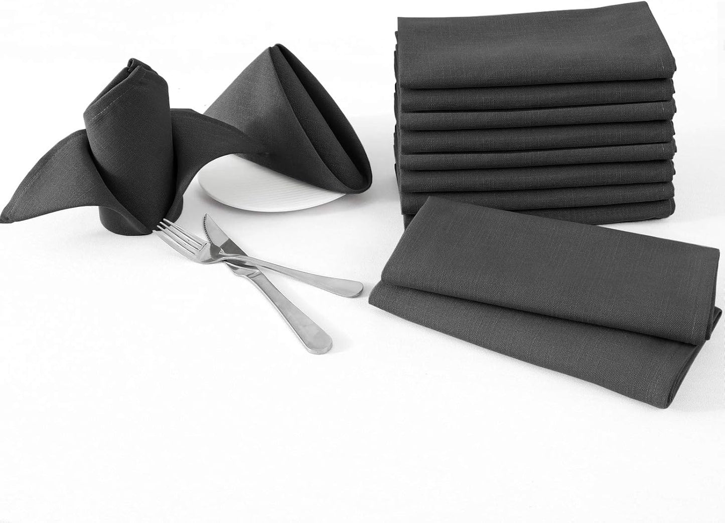 H.VERSAILTEX Cloth Napkins Set of 12 (18" X 18") Linen Textured Dinner Napkins Waterproof Extra Soft Thick Durable Reusable Napkins with Hemmed Edges for Dinners, Weddings and Everyday Use, Black