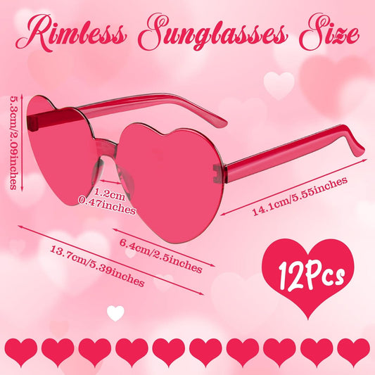 PLULON Heart Sunglasses for Women 5/12/25 Pcs, Heart Glasses Valentine Day Rimless Shaped Candy Color Fun Glasses Party Favor