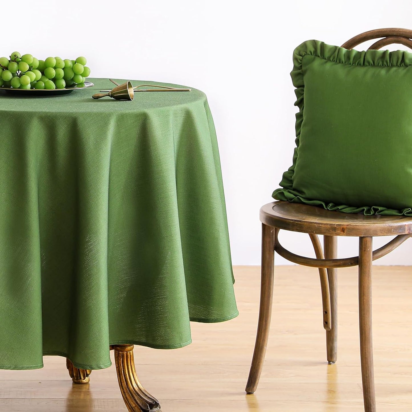 ISAENNE Green Tablecloth for Round Tables,Linen Table Cloth Solid Color Plain Simplicity,Heavy Durable Table Cover for Dining Kitchen Decor Party Banquet, Diameter 67"