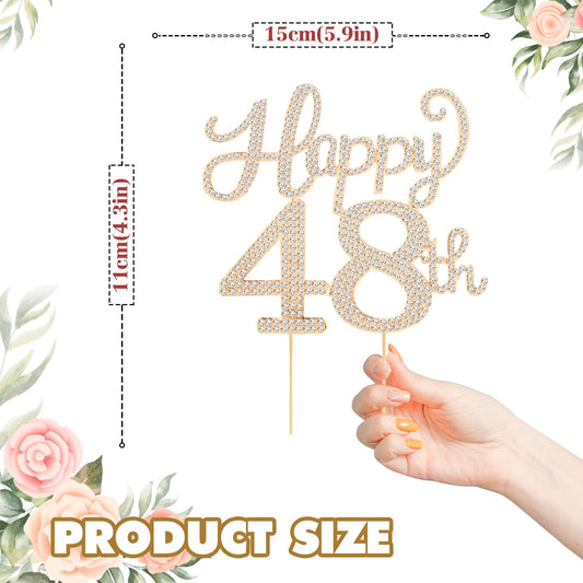 Happy 48th Birthday Decorations,48th Birthday Gold Rhinestone Cake Topper - Cheers to 48 Years Old Bday Party Metal Sparkly Cake Centerpieces Sign.