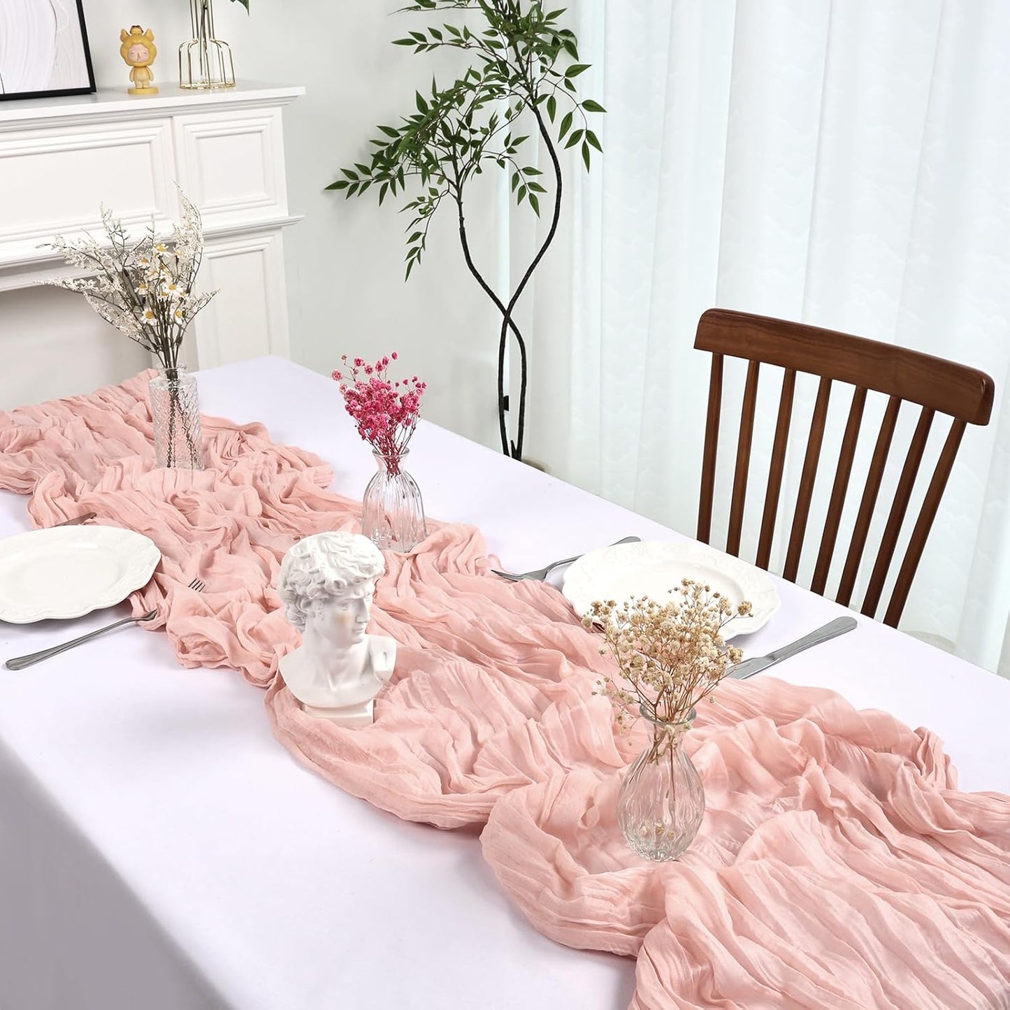 6 Pack 10FT Blush Pink Cheesecloth Table Runner 35x120 Inch Gauze Rustic Boho Table Runner Cheese Cloth for Wedding Decor Birthday Party Bridal Baby Shower Table Centerpiece Decoration