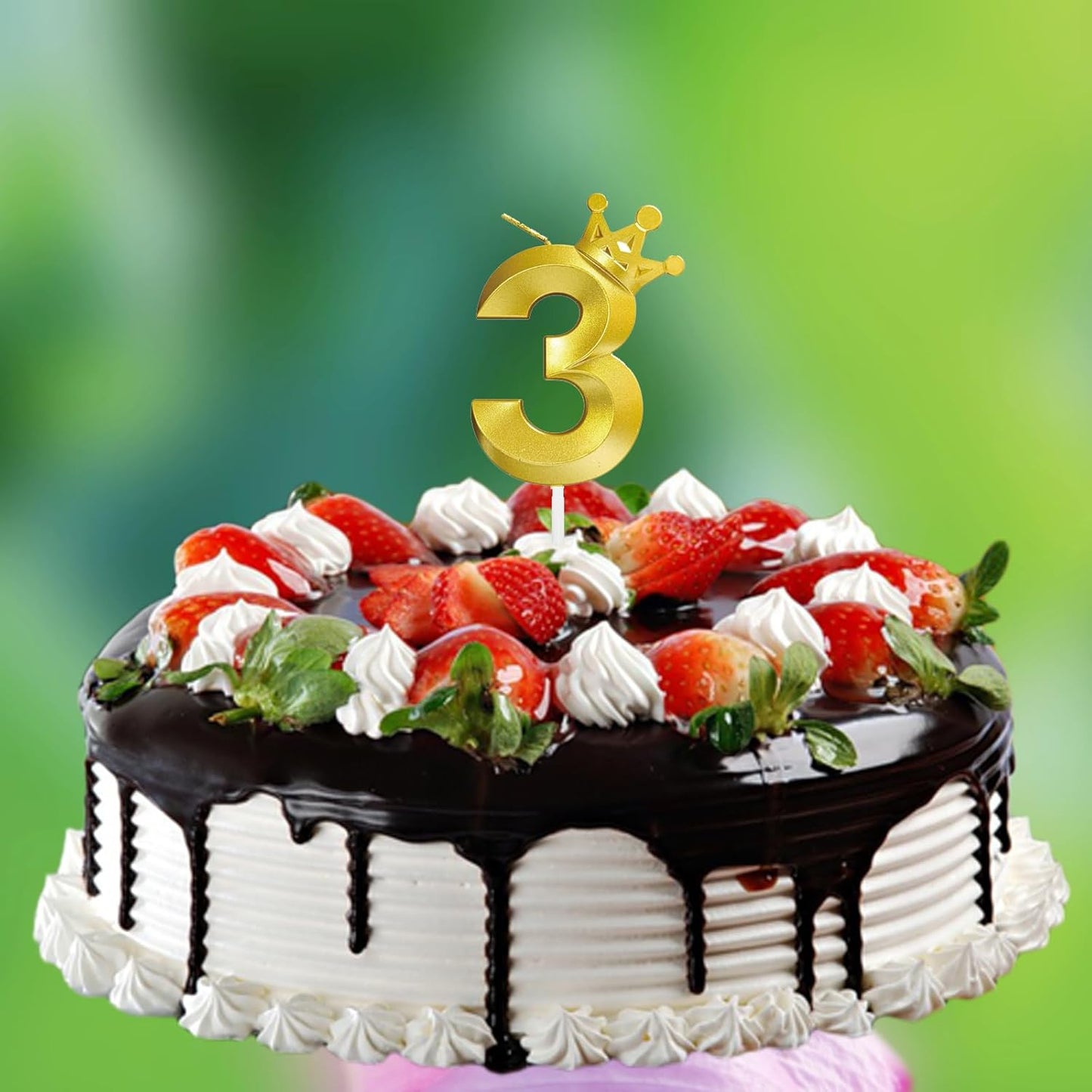 Number 3 Birthday Candle Three Years Old Happy Birthday Number Candles Cake Topper Decorations 3D Crown (Crown-3, Gold)
