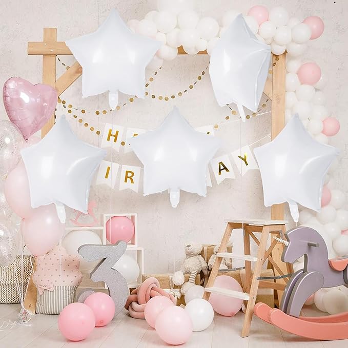20 Pcs Star Balloons,18 Inch White Star Foil Balloons,Stars Shaped Balloon Mylar Helium Balloon for Birthday Party Anniversary Wedding Baby Shower Decorations (White)