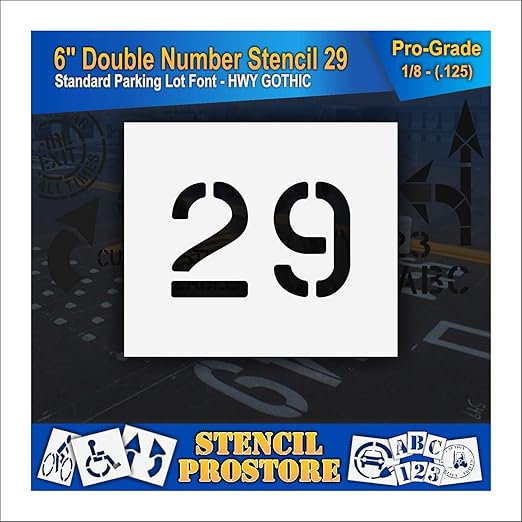 Pavement, Curb, and WheelStop Stencils - 6 inch Double Number Stencil - (29) - 6" x 9" x 1/8" (128 mil) - Pro-Grade