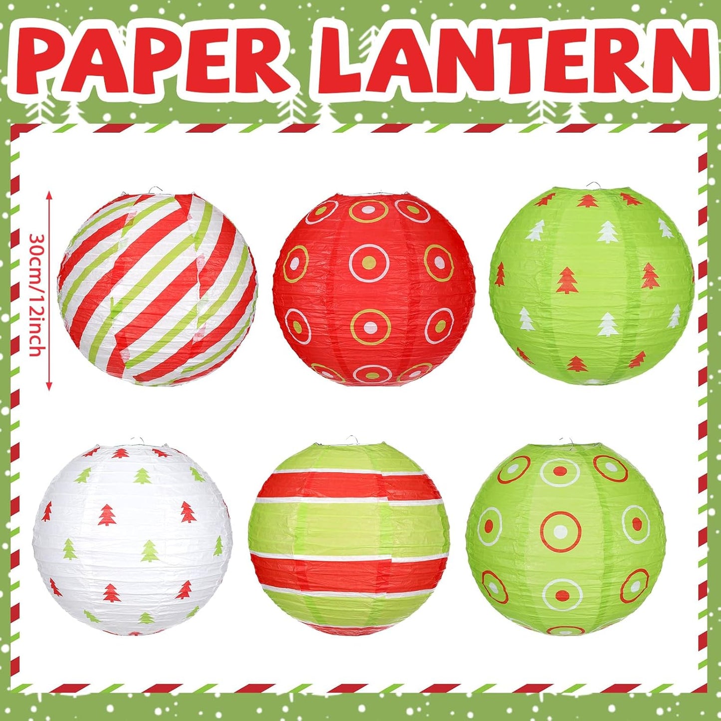 Bencailor 12 Pcs Christmas Hanging Paper Lanterns Set Decorative Christmas Party Lanterns Round Hanging Lamps for Xmas Home Decoration Supplies Props Graduation Holiday Decor(Christmas Tree, 12 Inch)