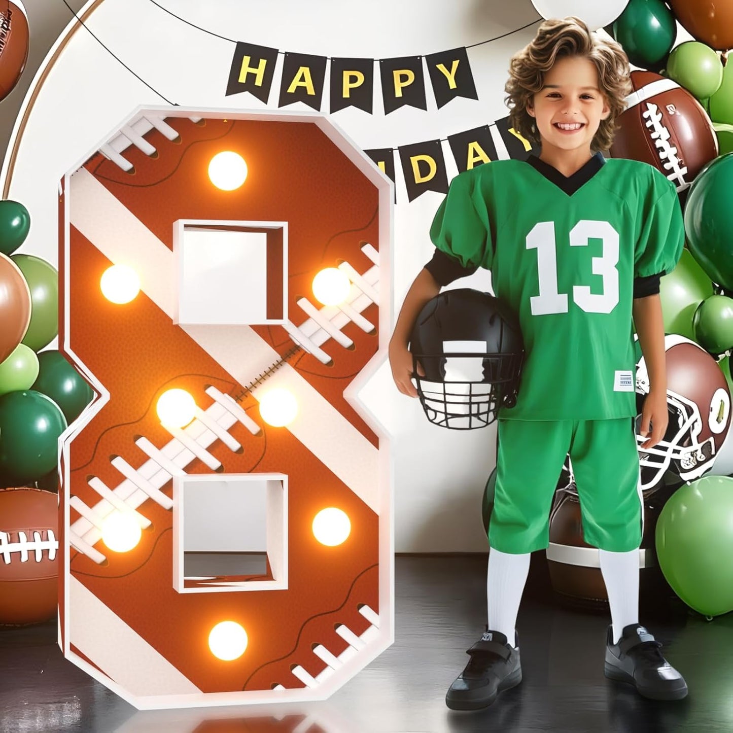Football 8th-Birthday Decorations Marquee Numbers: Superbowl 3FT Large Light up Number Sign 8 eight Years Down Eight Years Old Party Decoration Big Balloon Numbers Decor for Boys and Girls