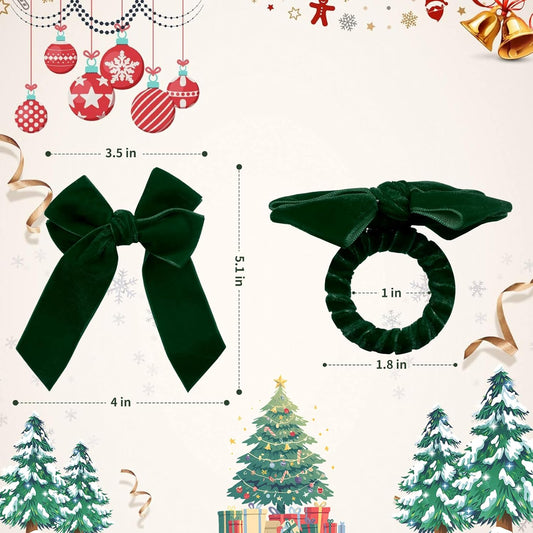 Velvet Bow Napkin Rings, Set of 4 Christmas Bowknot Napkin Holder Ring Dining Table Decor for Xmas Dinner Parties Wedding Holiday Home Table Setting(Green Bow)