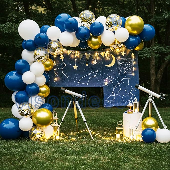 Navy Blue Balloon Garland Kit - 102pcs Blue and White Balloons with Gold and Star Foil Balloons - Party Decoration Arch for Graduation 2026 Birthday Baby Shower