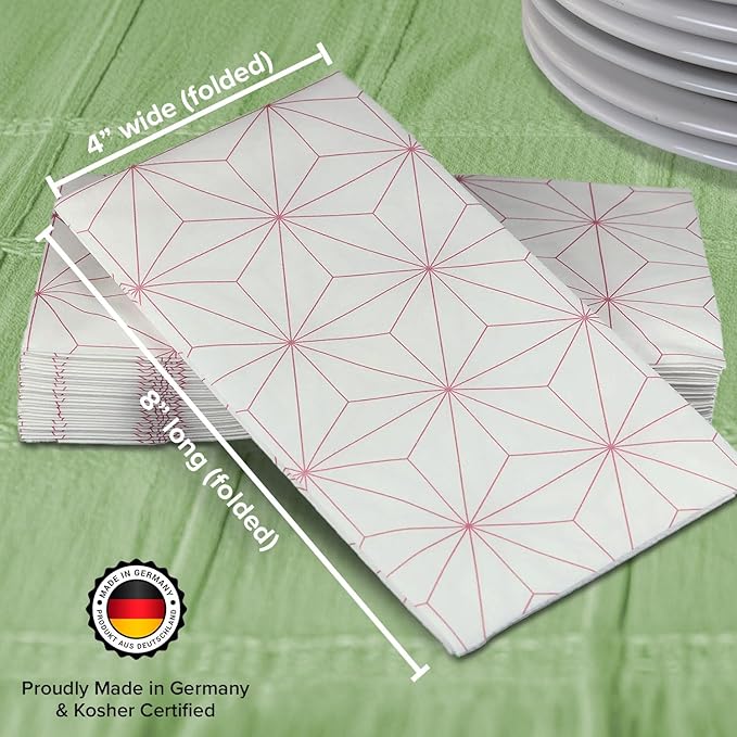 SimuLinen Rose Gold Geometric Disposable Paper Towels for Bathroom - Cloth-Like, Soft, Single-Use, Linen Feel, 12x17", 300ct (Made in Germany)