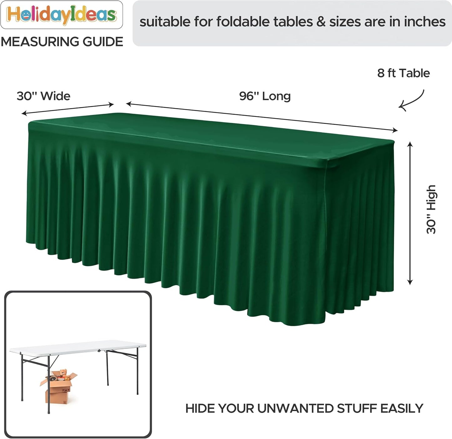HolidayIdeas 2 Pack Hunter Green Spandex Table Cover for 8ft Rectangle Desk, 96 Inch Fitted Skirt for Christmas Buffet Party