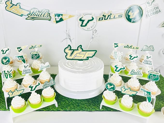 University of South Florida Party Supplies for USF Football, Birthday Gift, Graduation Party Banner and Cake Toppers (42 Pieces)(South Florida Bulls)