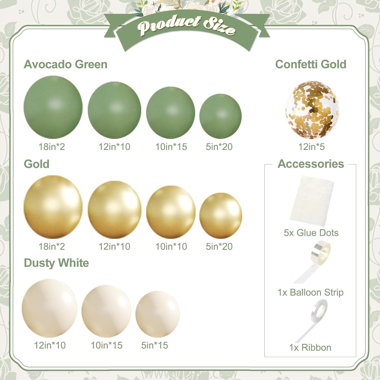 Sage Green and Gold Balloon Arch Kit, 134pcs Dusty White Metallic Gold Confetti Balloons Garland Kits for Birthday Wedding Baby Shower Bridal Party Anniversary Decorations