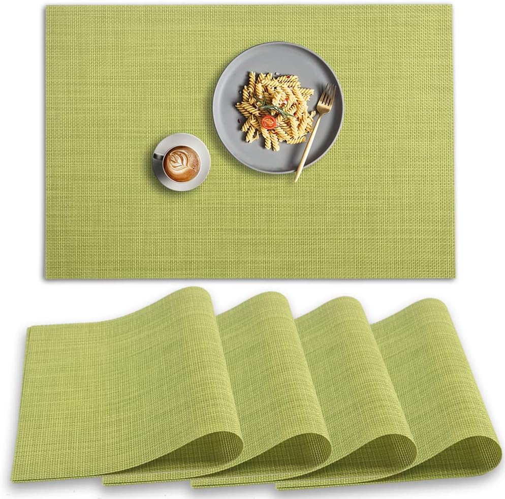 homEdge PVC Placemat, 4 PCS of Non-Slip Heat Resistant Place Mats, Washable Vinyl Placemats, Set of 4 –Green