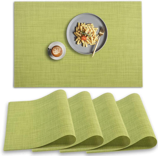 homEdge PVC Placemat, 4 PCS of Non-Slip Heat Resistant Place Mats, Washable Vinyl Placemats, Set of 4 –Green